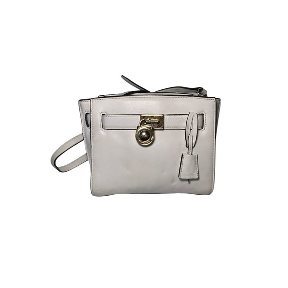 Michael Kors Crossbody Bag Womens White Leather Lock Adjustable Strap Purse Gold - Picture 2 of 9